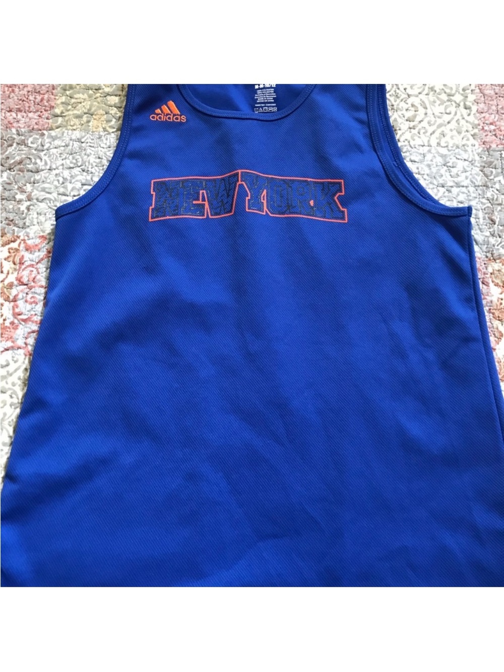 adidas Royal Blue New York Graphic Tank with Orange Accents